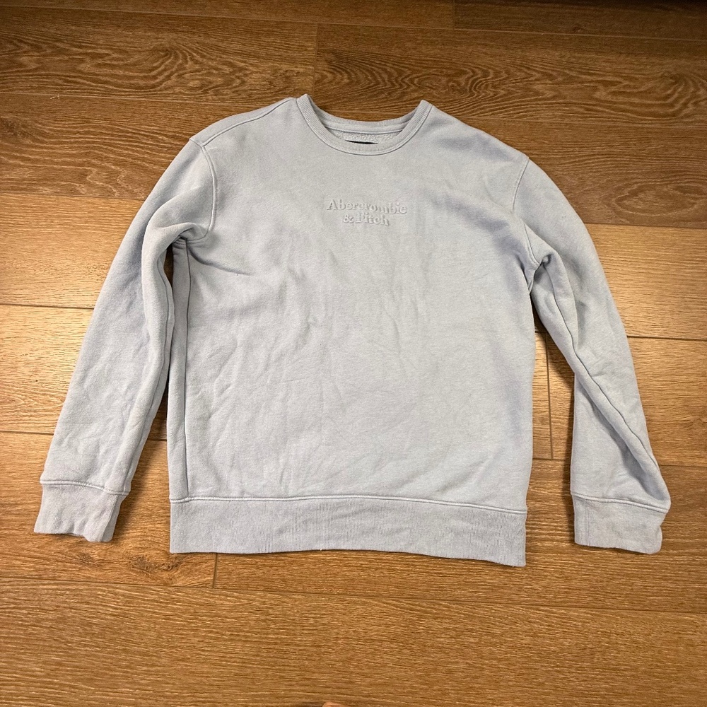 Abercrombie & Fitch Women's Crewneck Embossed Logo Sweatshirt Sz S Blue/Gray